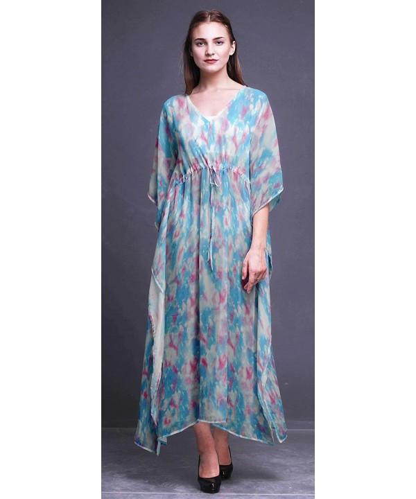 Beach Kaftan Bikini Cover up Women's Maxi Dress Long Caftan Summer Kimono - Turquoise Green2 - CC18SXUE9Y4 $29.19-Cover-Ups