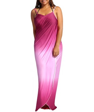 Womens Plus Size Cover Up Spaghetti Strap Backless Bikini Wrap Gradient Color Beach Dress - Pink - CR184RSOQW8 $25.23-Cover-Ups