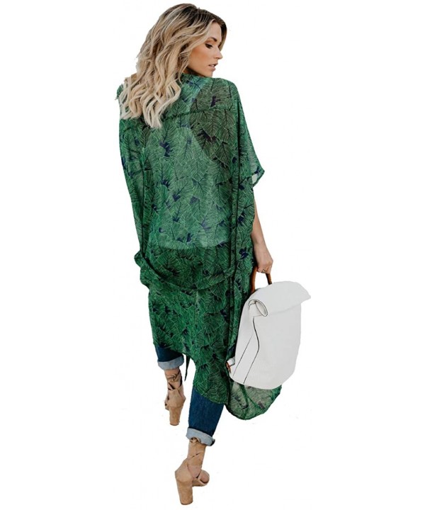 Women Chiffon Long Beach Cover Up- Tunic Swimwear Kimono Cardigan - Green - CO18NM7DQYU $12.78-Cover-Ups