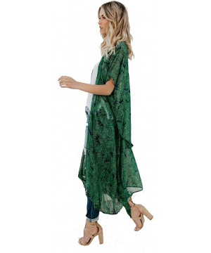 Women Chiffon Long Beach Cover Up- Tunic Swimwear Kimono Cardigan - Green - CO18NM7DQYU $12.78-Cover-Ups