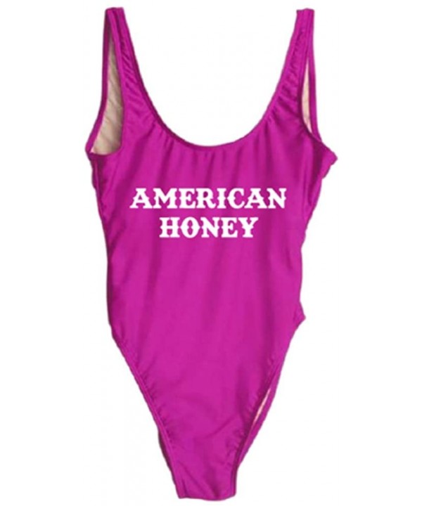 Wifey One Piece Swimsuit Women Swimwear High Cut Low Back Bathing Suit Girls Beach Wear Monokini - Americanhoney-purple-wh - ...