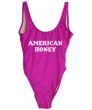 Wifey One Piece Swimsuit Women Swimwear High Cut Low Back Bathing Suit Girls Beach Wear Monokini - Americanhoney-purple-wh - ...