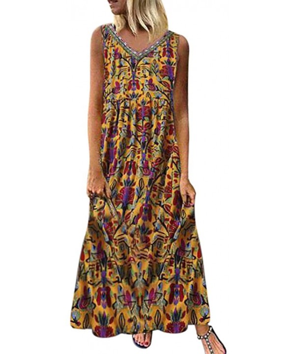 Women's Dresses-2020 Summer Newest Arrival Plus Size Bohemian O-Neck Floral Vintage Sleeve Long Maxi - Yellow - CP18UOQWQ4S $...