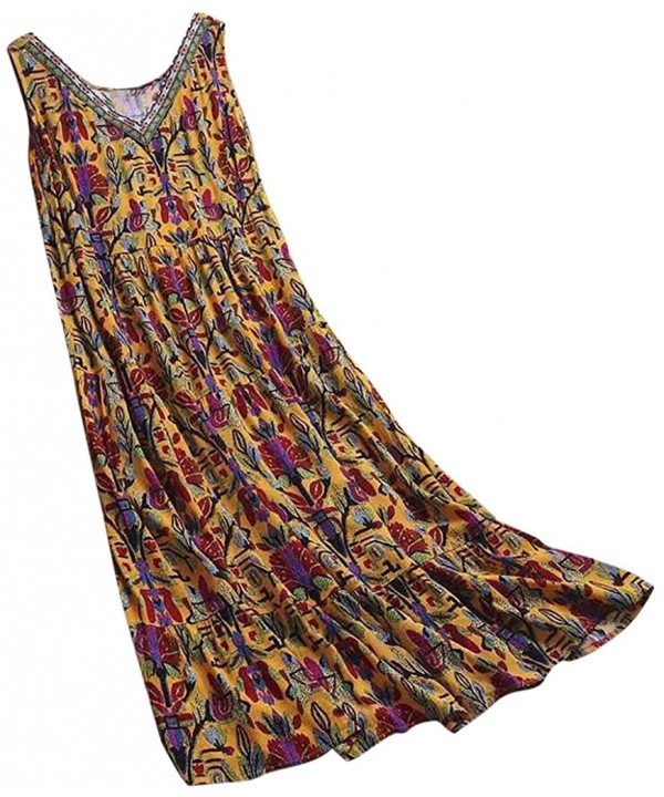 Women's Dresses-2020 Summer Newest Arrival Plus Size Bohemian O-Neck Floral Vintage Sleeve Long Maxi - Yellow - CP18UOQWQ4S $...