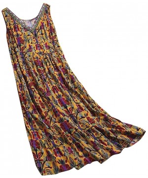 Women's Dresses-2020 Summer Newest Arrival Plus Size Bohemian O-Neck Floral Vintage Sleeve Long Maxi - Yellow - CP18UOQWQ4S $...