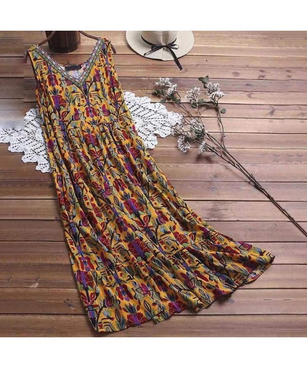 Women's Dresses-2020 Summer Newest Arrival Plus Size Bohemian O-Neck Floral Vintage Sleeve Long Maxi - Yellow - CP18UOQWQ4S $...