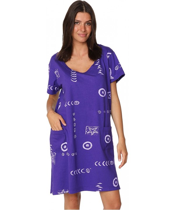 Cotton Dress Summer White Beach Sleeve Casual Short Cover Up Plus Size - Printed Purple/Light Purple - CG1965GZT5H $20.28-Cov...