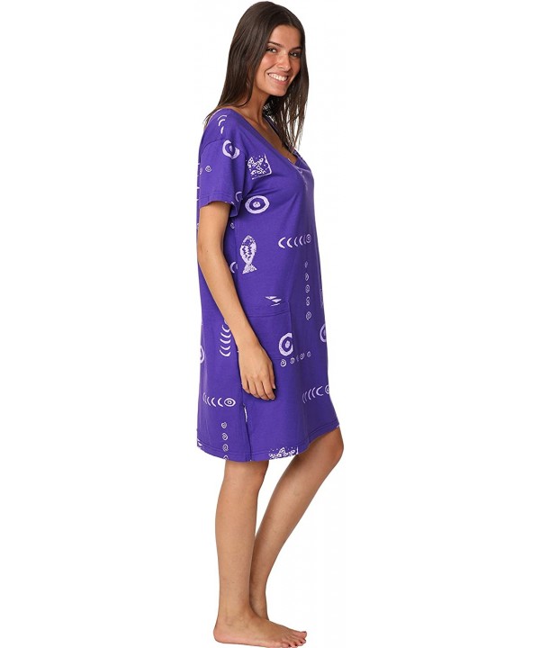 Cotton Dress Summer White Beach Sleeve Casual Short Cover Up Plus Size - Printed Purple/Light Purple - CG1965GZT5H $20.28-Cov...