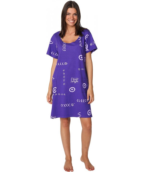 Cotton Dress Summer White Beach Sleeve Casual Short Cover Up Plus Size - Printed Purple/Light Purple - CG1965GZT5H $20.28-Cov...