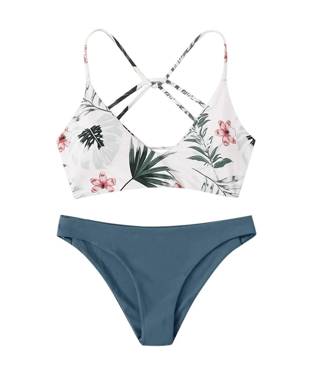 Women Floral Random Print Bikini Set Push-Up Swimsuit Beachwear Padded Swimwear Women Summer Fashion 2020 - Blue - C81979N3L7...