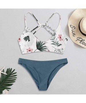 Women Floral Random Print Bikini Set Push-Up Swimsuit Beachwear Padded Swimwear Women Summer Fashion 2020 - Blue - C81979N3L7...