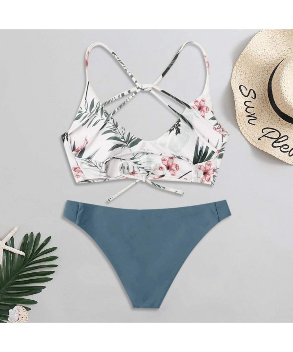 Women Floral Random Print Bikini Set Push-Up Swimsuit Beachwear Padded Swimwear Women Summer Fashion 2020 - Blue - C81979N3L7...