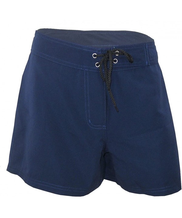 Women's Solid Poly Boardshorts Full Cut Boardshort with Normal Waistline - Navy - CK11LLE9I8B $41.55-Board Shorts