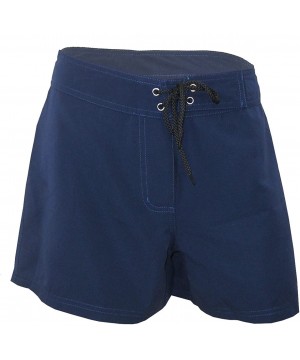 Women's Solid Poly Boardshorts Full Cut Boardshort with Normal Waistline - Navy - CK11LLE9I8B $41.55-Board Shorts