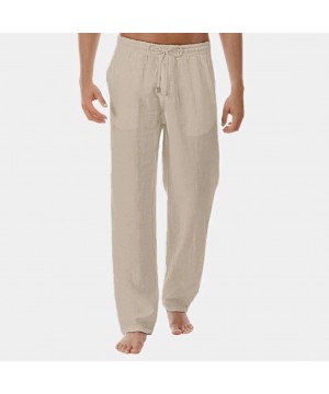 Men's Cotton Linen Pants Casual Elastic Waist Relaxed Fit Straight Jogging Yoga Trousers - Khaki - CJ18WKZ056M $20.09-Trunks