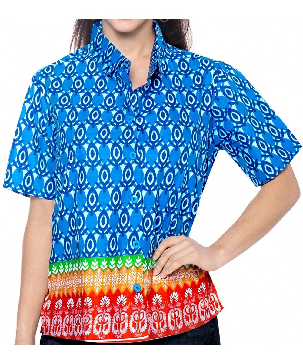 Women's Plus Size Hawaiian Shirt Button Down Aloha Camp Shirt Printed A - Blue_x336 - C512HIFMUNL $19.67-Cover-Ups