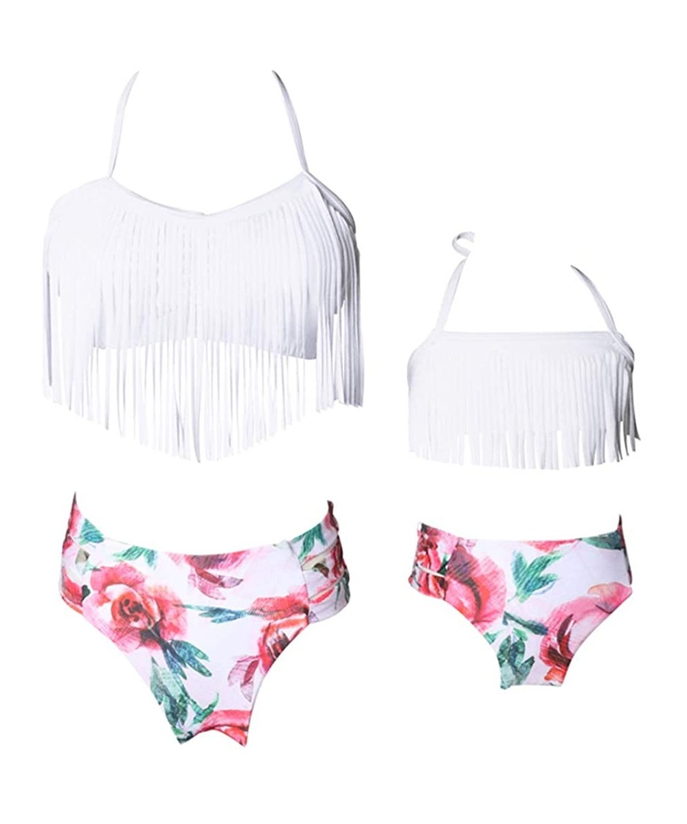 Tassel 2Pcs Family Chic Bikinis Swimsuits Swimwear Beachwear for Girl Kid Child Teens Women - B-tassel White - CZ18N0EAND7 $1...