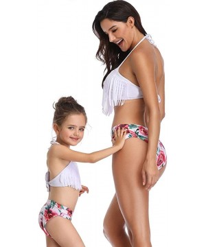 Tassel 2Pcs Family Chic Bikinis Swimsuits Swimwear Beachwear for Girl Kid Child Teens Women - B-tassel White - CZ18N0EAND7 $1...