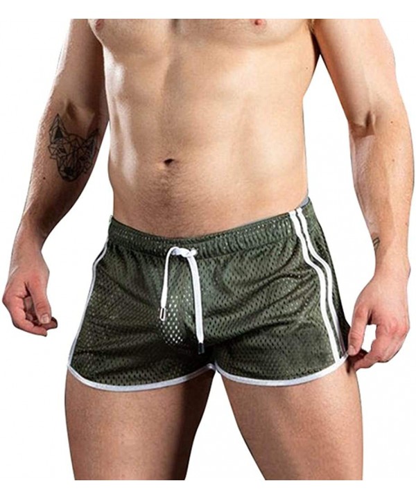 Mens Swimming Trunks Briefs Drawstring Quick Dry Square Shorts Athletic Swimwear Bathing Suit for Men Swimsuit - Green - CA19...