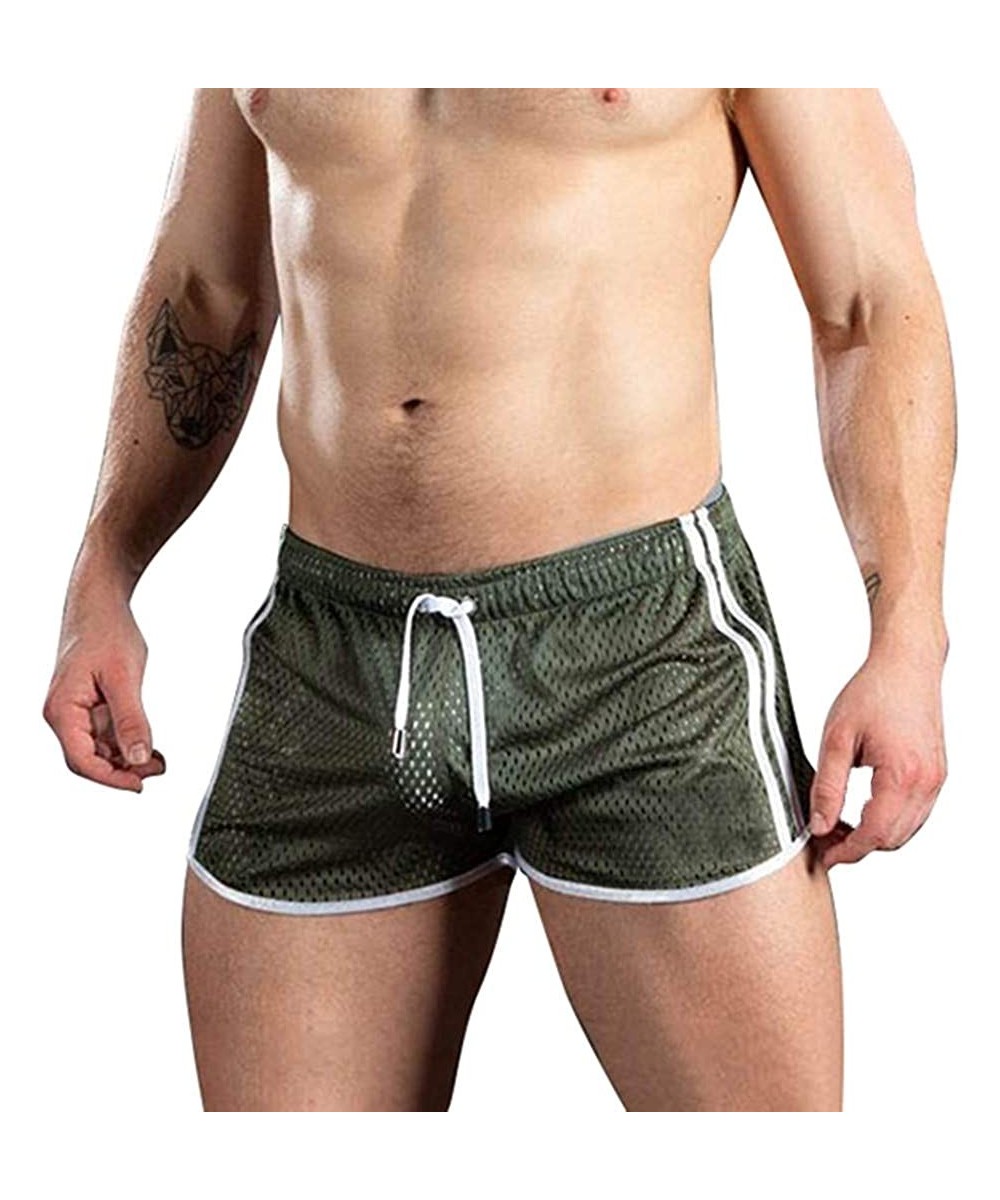 Mens Swimming Trunks Briefs Drawstring Quick Dry Square Shorts Athletic Swimwear Bathing Suit for Men Swimsuit - Green - CA19...