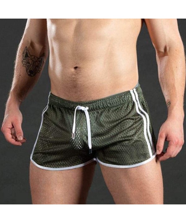 Mens Swimming Trunks Briefs Drawstring Quick Dry Square Shorts Athletic Swimwear Bathing Suit for Men Swimsuit - Green - CA19...