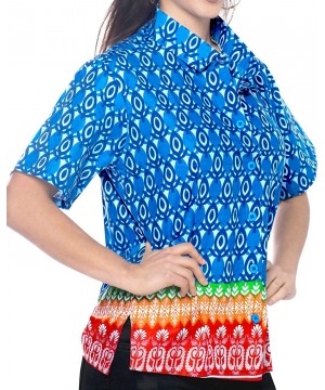 Women's Plus Size Hawaiian Shirt Button Down Aloha Camp Shirt Printed A - Blue_x336 - C512HIFMUNL $19.67-Cover-Ups