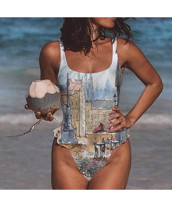 Bathing Suit City- New York at Night Bridge Very Flattering Style - Multi 14-one-piece Swimsuit - CE19E84WHAT $38.56-Bottoms