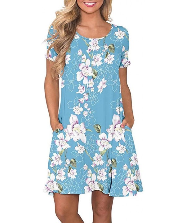 Dress- Women's Boho Maxi Evening Party Dress Beach Printed Dress Sundress - Sky Blue 251 - CJ18QXWZYW0 $20.46-Cover-Ups