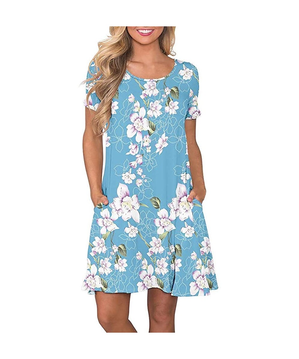 Dress- Women's Boho Maxi Evening Party Dress Beach Printed Dress Sundress - Sky Blue 251 - CJ18QXWZYW0 $20.46-Cover-Ups