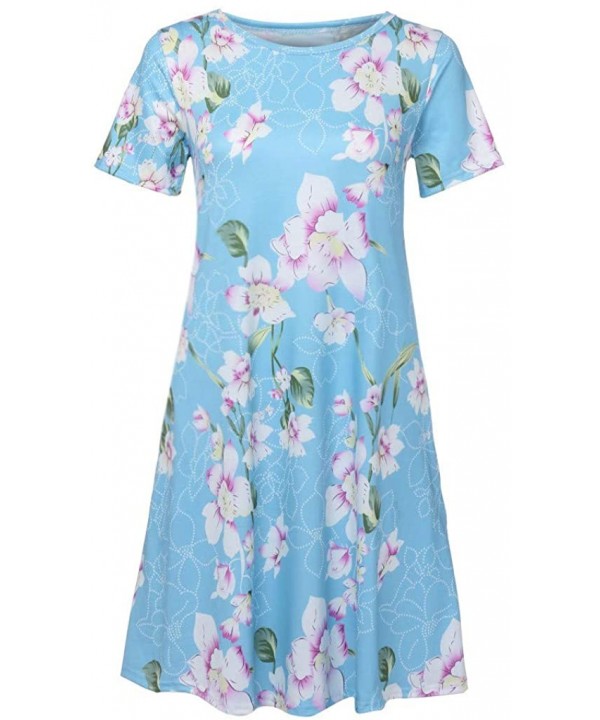 Dress- Women's Boho Maxi Evening Party Dress Beach Printed Dress Sundress - Sky Blue 251 - CJ18QXWZYW0 $20.46-Cover-Ups