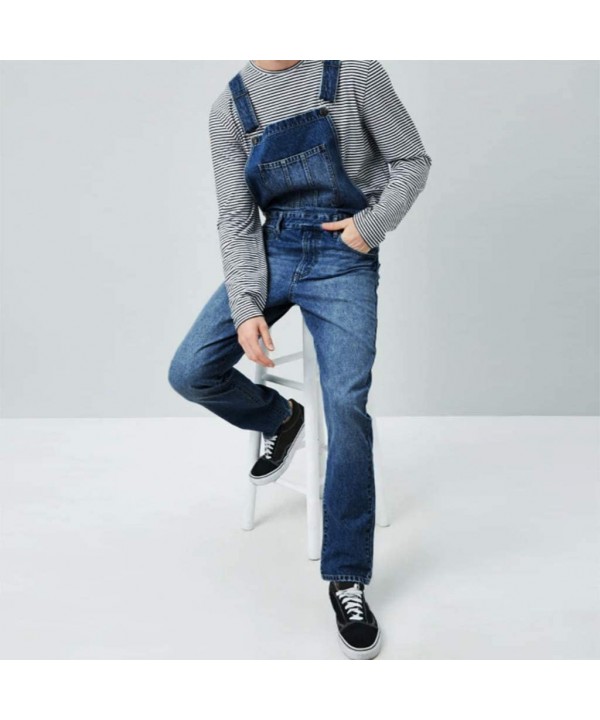 Men's Denim Bib Overalls Fashion Button Skinny Jeans Slim Long Jumpsuit Pants with Pockets - Dark Blue - CK192OENR4X $40.24-R...