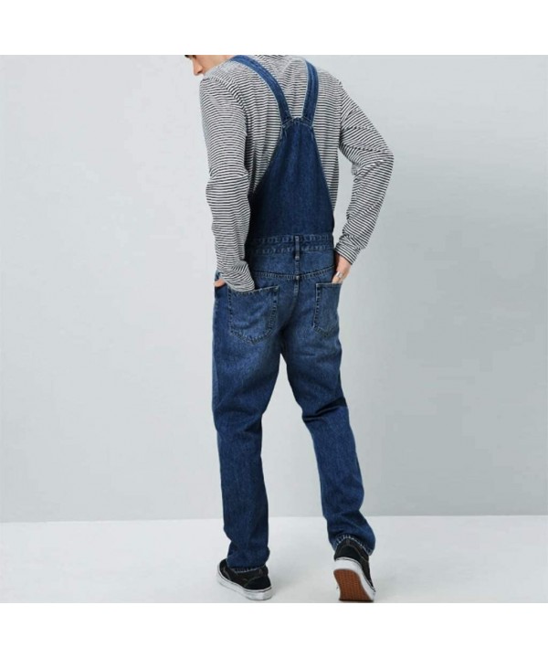 Men's Denim Bib Overalls Fashion Button Skinny Jeans Slim Long Jumpsuit Pants with Pockets - Dark Blue - CK192OENR4X $40.24-R...