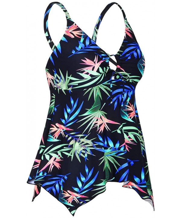 Women's Tankini Swimsuits Modest Flowy Crossback Plus Size Bathing Suit Top - Blue Green Leaf - CQ18GDHKUEA $23.22-Tankinis