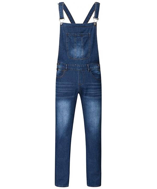 Men's Denim Bib Overalls Fashion Button Skinny Jeans Slim Long Jumpsuit Pants with Pockets - Dark Blue - CK192OENR4X $40.24-R...