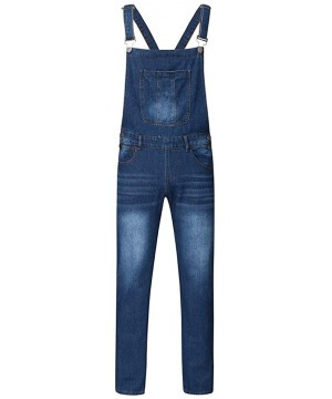 Men's Denim Bib Overalls Fashion Button Skinny Jeans Slim Long Jumpsuit Pants with Pockets - Dark Blue - CK192OENR4X $40.24-R...