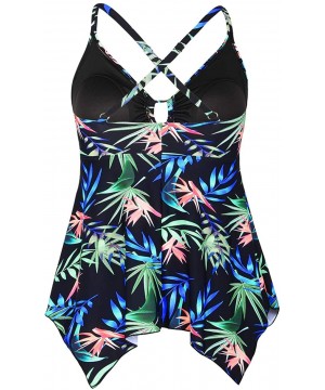 Women's Tankini Swimsuits Modest Flowy Crossback Plus Size Bathing Suit Top - Blue Green Leaf - CQ18GDHKUEA $23.22-Tankinis