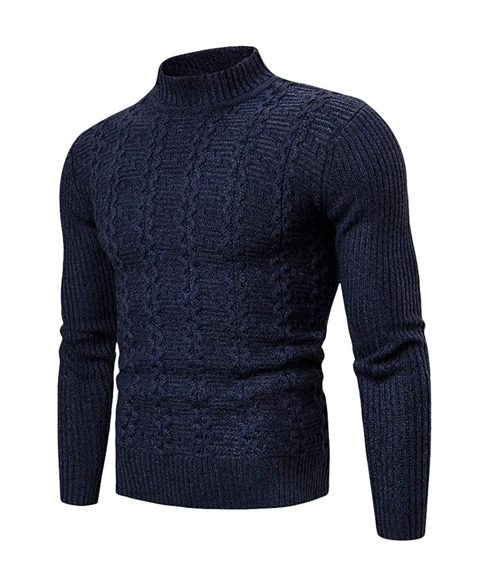 Men's Full Zip Casual Classic Soft Thick Knitted Cardigan Sweaters Long Sleeve with Pockets - Blue B - C0193EKOML2 $31.90-Ras...