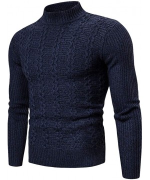 Men's Full Zip Casual Classic Soft Thick Knitted Cardigan Sweaters Long Sleeve with Pockets - Blue B - C0193EKOML2 $31.90-Ras...