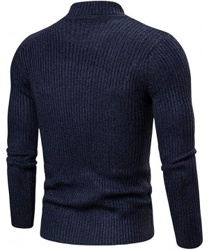 Men's Full Zip Casual Classic Soft Thick Knitted Cardigan Sweaters Long Sleeve with Pockets - Blue B - C0193EKOML2 $31.90-Ras...