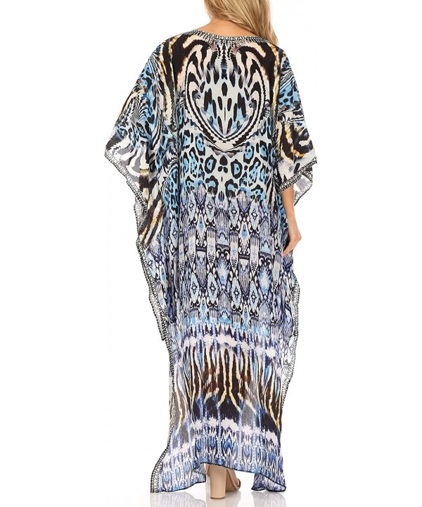 Laisson Flowy Hi Low Caftan Rhinestone Boxy V Neck Dress Top Cover/Up - It44-turq - CM1886TW279 $46.70-Cover-Ups