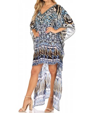 Laisson Flowy Hi Low Caftan Rhinestone Boxy V Neck Dress Top Cover/Up - It44-turq - CM1886TW279 $46.70-Cover-Ups