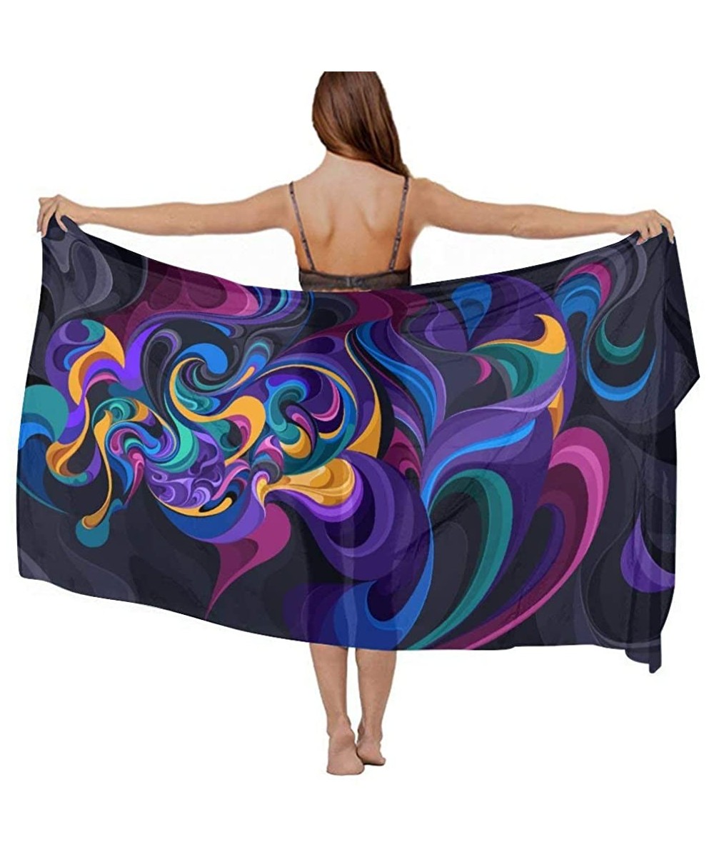 Women's Swimwear Cover Ups- Summer Vacation Beach Sarong Soft Shawl Wrap - Abstract Colorful Painting - CP19C6O8XDQ $27.12-Co...