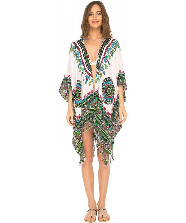 Womens Beach Coverups Open Front Kimono Cardigan Bikini Cover Up Sequins - White - CN18T3X6XHA $29.78-Cover-Ups