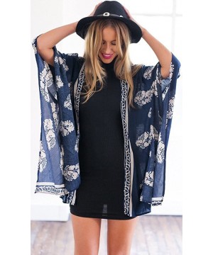 Women Kimono Cardigan Floral Printed Casual Loose Beachwear Cover ups Tops - A Navy Blue - C6182GDDYM9 $17.51-Cover-Ups