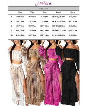 Women's 2pcs Bikini Swimsuit Cover up Beach Outfits Hollow Out Long Sleeve Crop Top Slit Maxi Skirt Dress Set Orange - CG18S8...