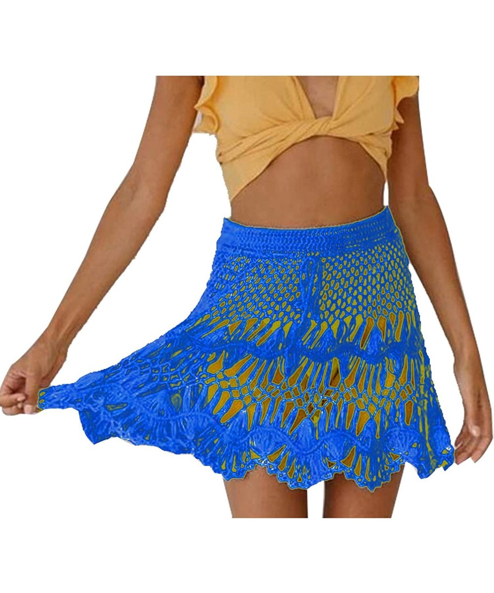 Women's Sexy High Waist Handmade Crochet Hollow Out Bikini Swimsuit Botton Cover Up Beach Short Skirt - Blue - CI1960T36LK $2...