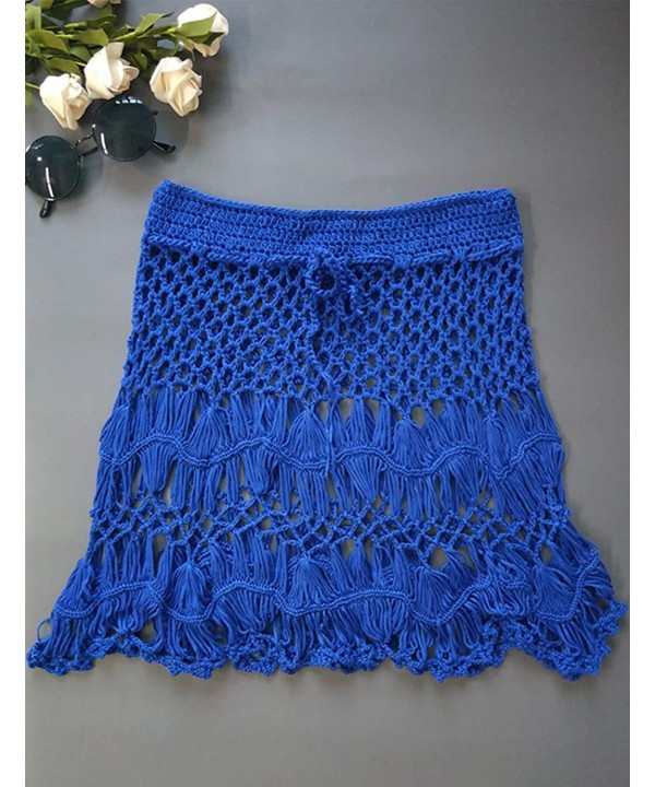 Women's Sexy High Waist Handmade Crochet Hollow Out Bikini Swimsuit Botton Cover Up Beach Short Skirt - Blue - CI1960T36LK $2...