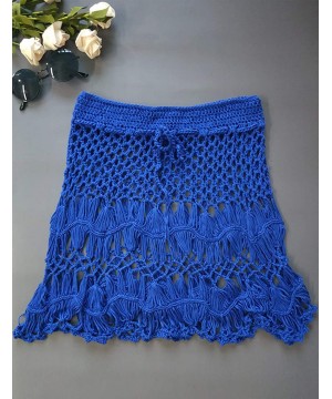 Women's Sexy High Waist Handmade Crochet Hollow Out Bikini Swimsuit Botton Cover Up Beach Short Skirt - Blue - CI1960T36LK $2...