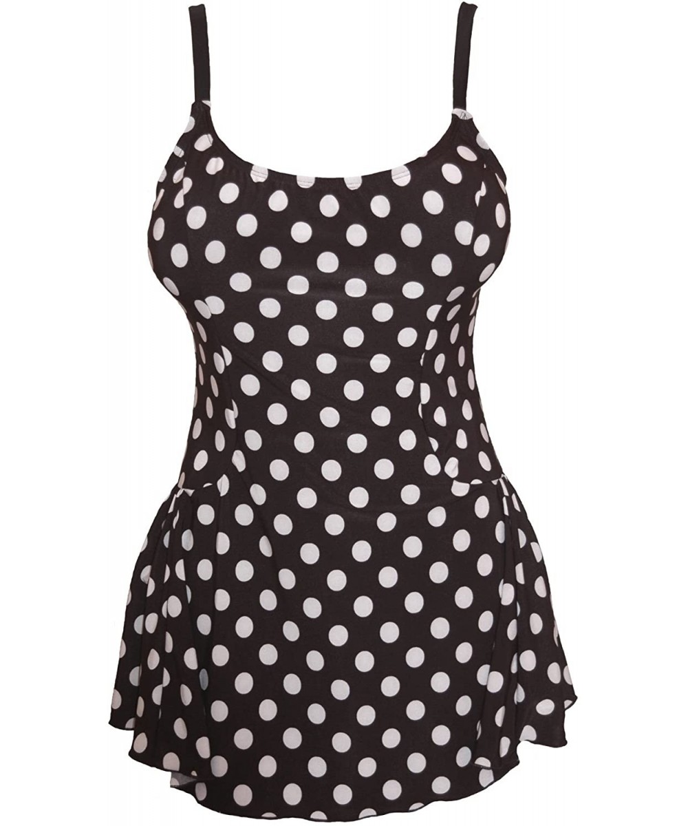 Plus Size Women's Swimsuit Bathing Suit Tankini Skirt Swimwear Swimdress - Black With White Dots - C212293F6ZV $49.25-One-Pieces