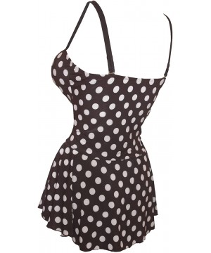 Plus Size Women's Swimsuit Bathing Suit Tankini Skirt Swimwear Swimdress - Black With White Dots - C212293F6ZV $49.25-One-Pieces